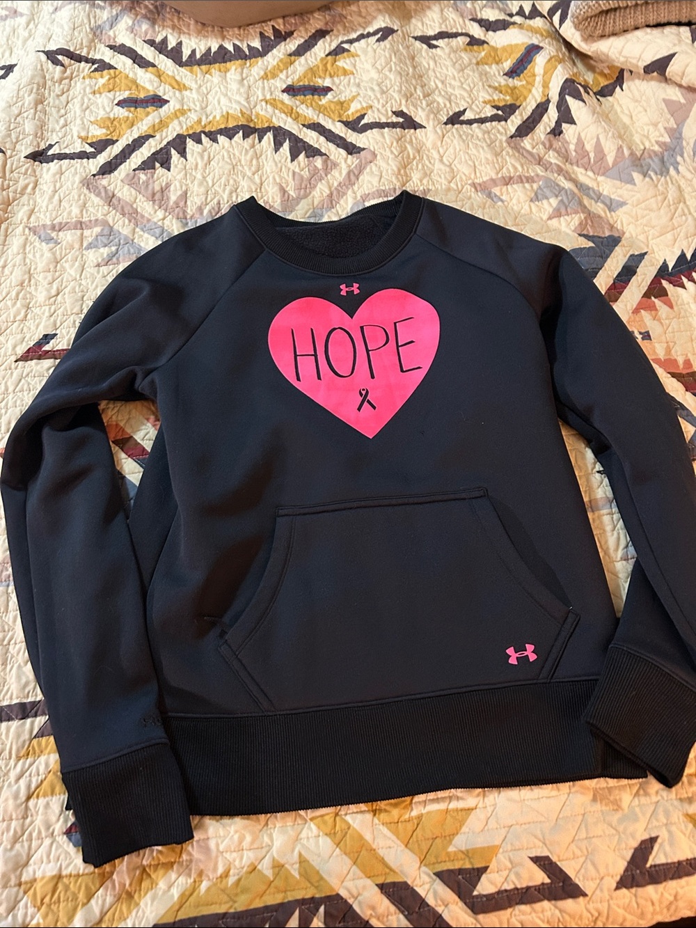 Under Armour Black Crewneck Sweatshirt with Pink HOPE Heart